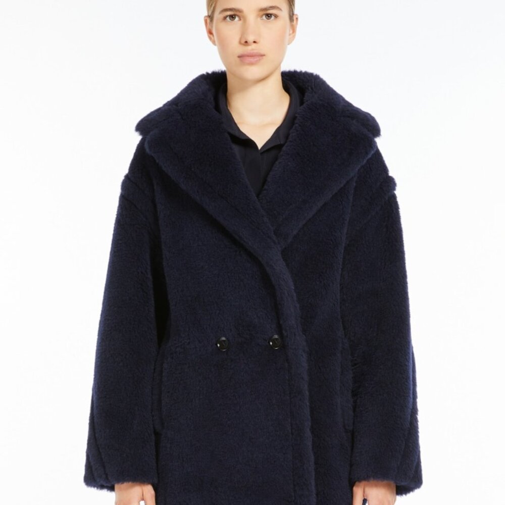 Max Mara Short Teddy Bear Icon Coat in Alpaca & wool - Ultramarine, size XS/O